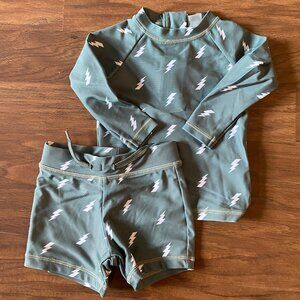 Petit Lem Green Lightning Kids Swim Rashguard Set